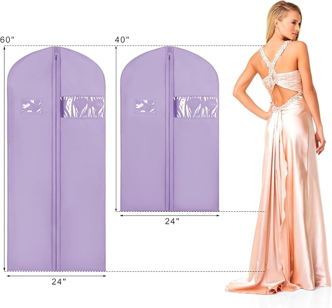 Syeeiex 40" Suit Bag, Set of 8 Garment Bags for Hanging Clothes, Suit Bags for Closet Storage, Garment Bags for Suits, T-shirts, Jackets, Coats, Business Wear(Purple)