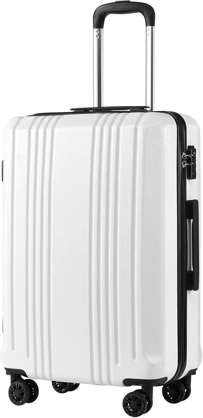 Coolife Luggage Suitcase PC+ABS with TSA Lock Spinner Carry on Hardshell Lightweight 20in 24in 28in(white, M(24IN))