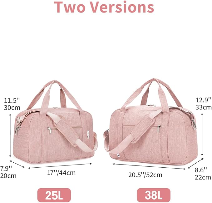 Narwey Carry on Bag 22x14x9 Airlines Approved, Carry on Duffle Bag for Airplane with Wet Pocket, Travel Duffel Bag Luggage Bag Weekender Overnight for Women Men (Pink)