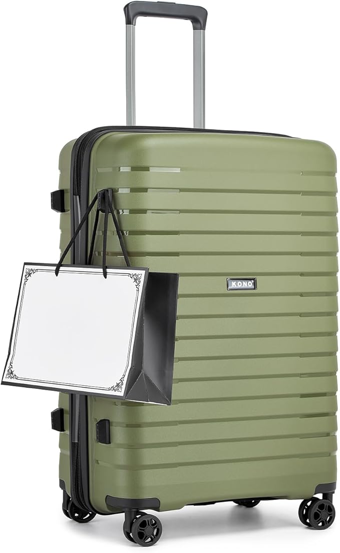 Kono 24 Inch Expandable Luggage Suitcase with Spinner Wheels, Durable Hardside Checked Luggage with Hidden Cup Holder, Lightweight Hard Shell Medium Suitcase with TSA Lock(Green)