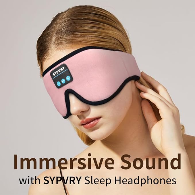 Bluetooth Sleep Mask Wireless Headphones 3D Bluetooth Eye Mask for Side Sleepers SYPVRY Blackout Eye Mask with Headphones Speaker for Airplane,Travel (Pink)