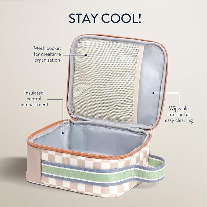Itzy Ritzy Toddler Lunch Box - Kids Lunch Bag is Insulated and Includes Water Bottle Holder Plus 2 Pockets - Durable, Easy to Clean Toddler Bag (Checkerboard)
