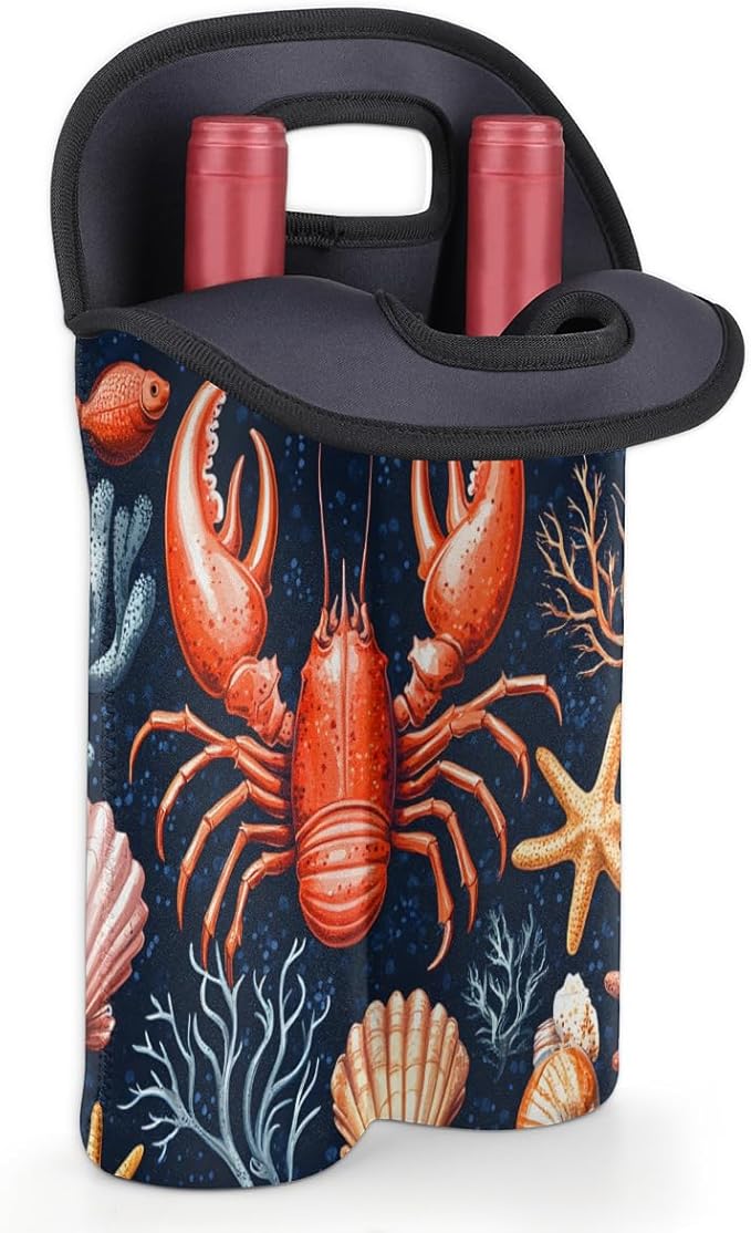 Neoprene Wine Tote, Bottle Carrier Gag Insulating Neoprene Thicker, Insulated Wine Bag for Travel Holds Two Bottles, Bottle Carrier Bags Protect the Bottles, Red Lobster