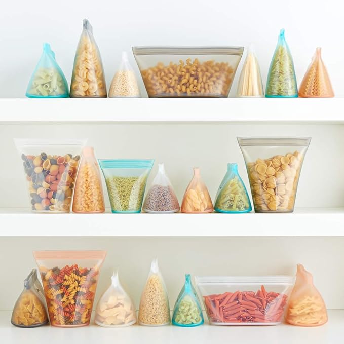 Zip Top Reusable Food Storage Bags | 3 Dish Set [Gray] | Silicone Meal Prep Container | Microwave, Dishwasher and Freezer Safe | Made in the USA