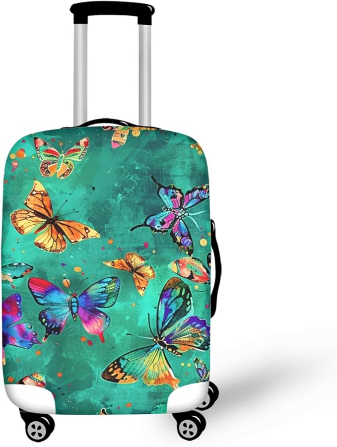 Butterflies Print Baggage Covers for 22-25 Inch Anti Scratch Luggage Protector for Women Girls Boys Non Slip Spandex Suitcase Cover Colorful Luggage Cover