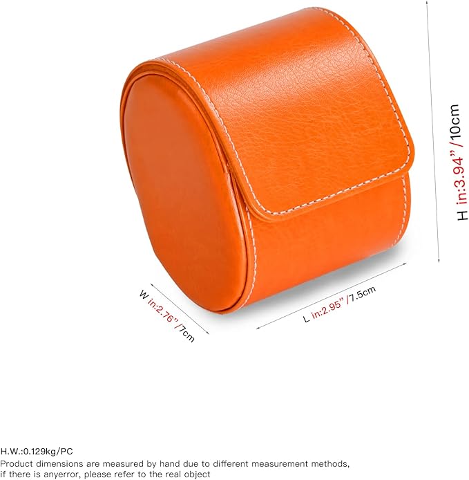 Oirlv Luxury Leather Travel Watch Case Single Watch Box for Women Portable Jewelry Watch Storage Roll Organizer(Orange)