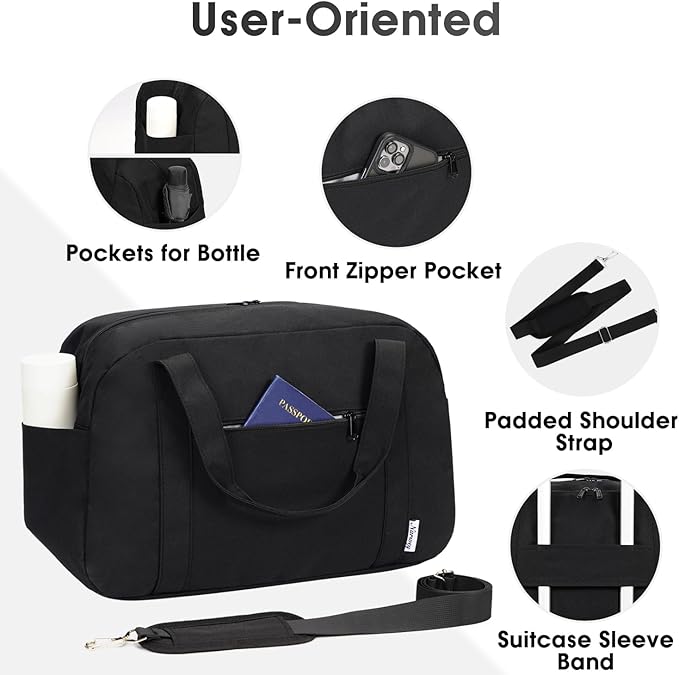 Narwey 18" Carry on Bag with Laptop Compartment 14 Inch Travel Duffel Bag for Spirit Airlines Personal Item Bag Overnight Weekender Bag with Wet Pocket for Women and Men (Black)