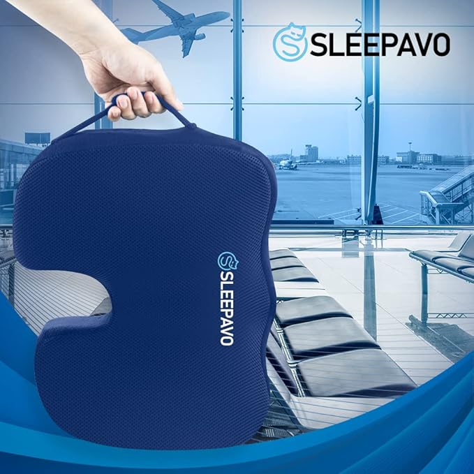 Sleepavo Office Chair Cushion - Seat Cushion for Tailbone Pain Relief - Butt Pillow for Coccyx, Sciatica, and Lower Back Pain - Orthopedic Chair Pad for Lumbar Support in Office Desk (Navy Blue)