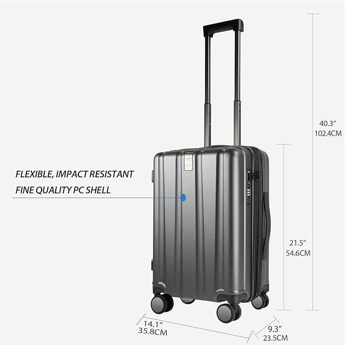 KROSER Hardside Expandable Carry On Luggage with Spinner Wheels & Built-in TSA Lock, Durable Suitcase Rolling Luggage with USB Port, Carry-On 20-Inch, Steel Grey