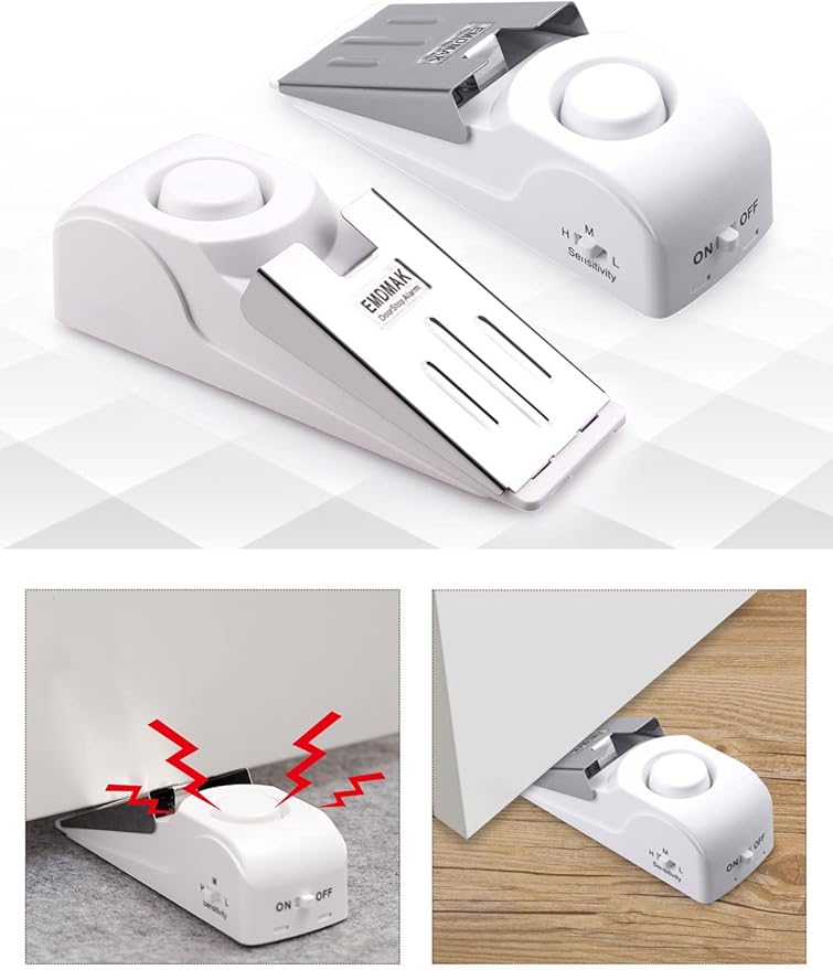 EMDMAK Door Stop Alarm with 120DB Siren Door Stop for Home & Travel (White) (Pack of 1)