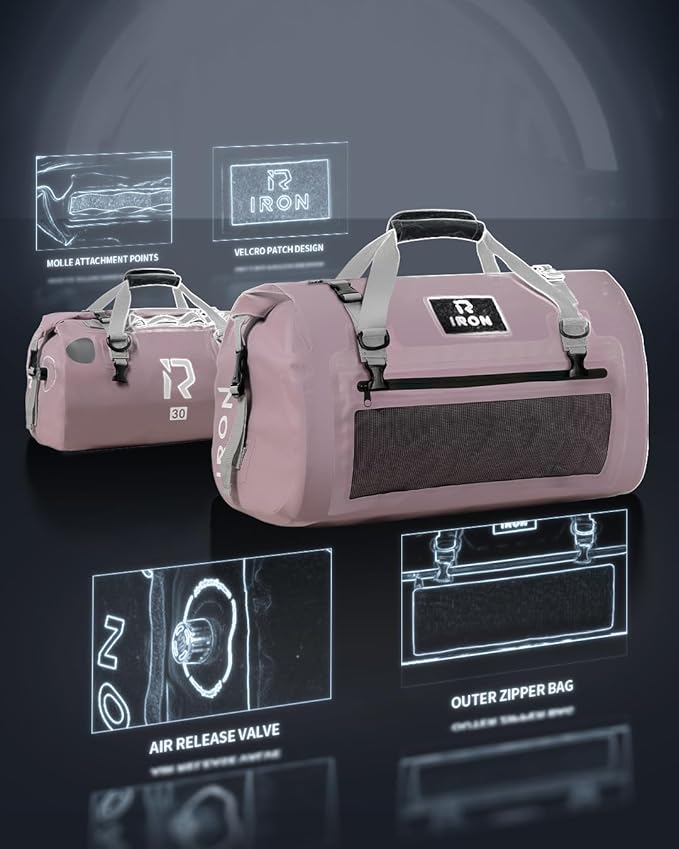 IRON JIA'S Motorcycle Dry Bag - Waterproof Duffle & Luggage Tail Bag Saddle Bags with Roll Top Closure, Shoulder Straps, Inner Pocket and Mesh Pocket (Purple, 30L)