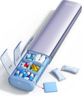 Vaydeer 7 Day Weekly Pill Organizer (Support 2 Times a Day), Metal Travel Pill Case, Large Capacity Daily Cute Pill Box for Supplements, Pills, Vitamins and Medication (Purple), 8.3*2.1*1.2 Inch