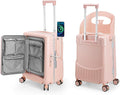 Ride On Luggage with Foldable Seat for Kids&Adults with Seat Belt,Hardshell Ride On Suitcase with Front Pocket,Lockable 4-Spinner Wheels,USB Port,TSA Lock,20 inch,Pink