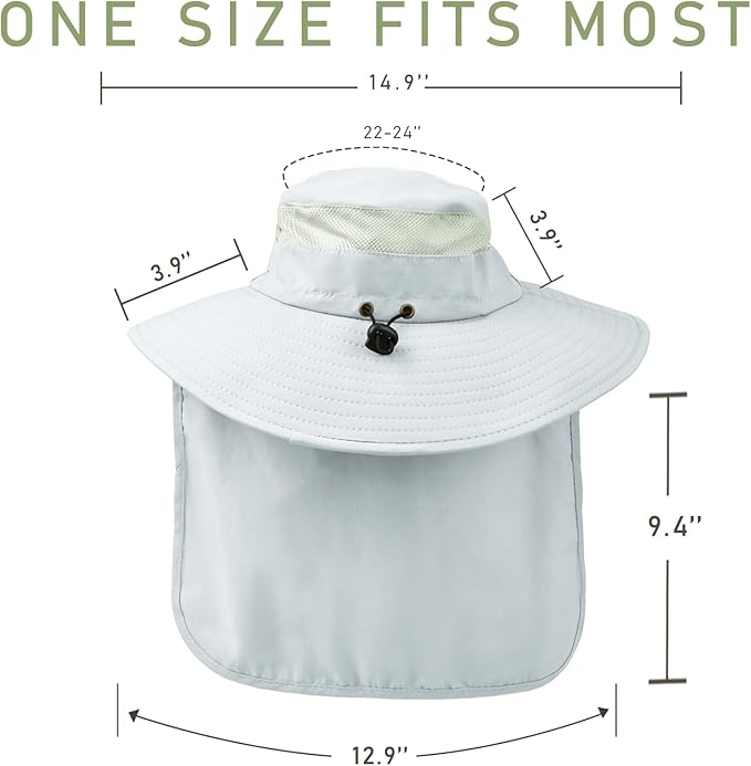 Fishing Hat Breathable Wide Brim Sun Hats with Neck Flap Bucket Hat Outdoor Safari Hat for Men Women UPF 50+ Sun Protection