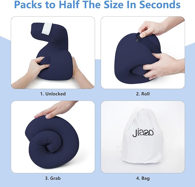 Neck Pillow Airplane, Advanced Neck Support for Long Flights, Ergonomic Memory Foam U Shape Pillows for Travel, Camping, Buses, Studying, Offices (Dark Blue)