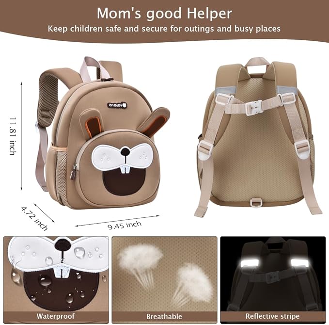 Padgene Toddler Backpacks Kids Preschool Backpack Waterproof Neoprene Animal Schoolbag Lunch backpack 3D Cartoon Mini Travel Bag for Boys Girls Ages 3-5