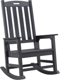 Psilvam Oversized Outdoor Rocking Chair, with 21" Wide Seat and 32" Tall Backrest, Pre-Assembled with Most Components for Effortless Installation (Carbon Black)