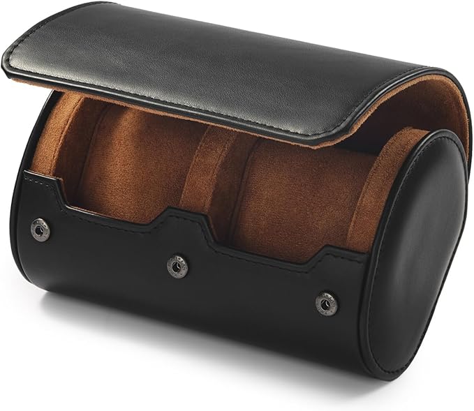 Oirlv Premium Leather Watch Roll Travel Case 2-Slot Watch Box for Men and Women Storage & Organizer Display, Anniversary Birthday（Black）
