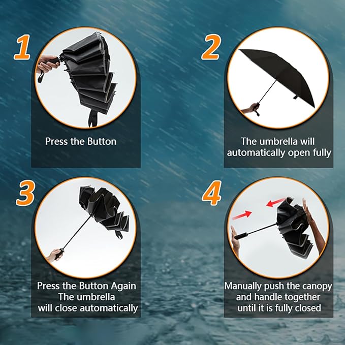 Large Double-Ribs Umbrella Automatic Folding Umbrella for Women Men, Travel, UPF 50+ UV Protection
