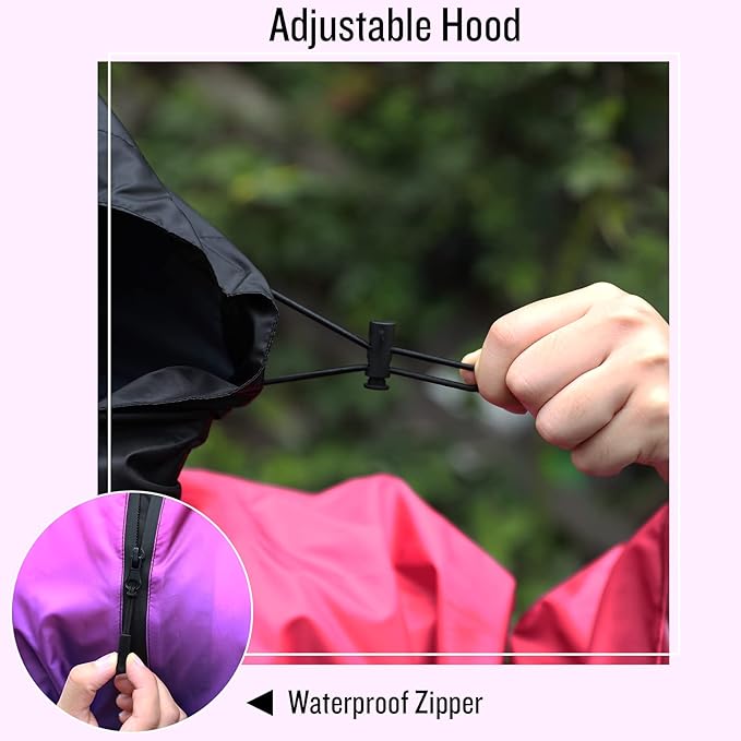SaphiRose Rain Poncho Jacket Coat Hooded for Adults with Pockets