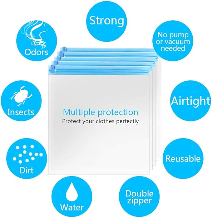 10Pack Travel Space Saver Bags (4 x S, 3 x L, 3 xL), Reusable KFYM Vacuum Travel Storage Bag, Saves 75% of Storage Space, Roll-Up Compression, No Need For Vacuum Machine Or Pump