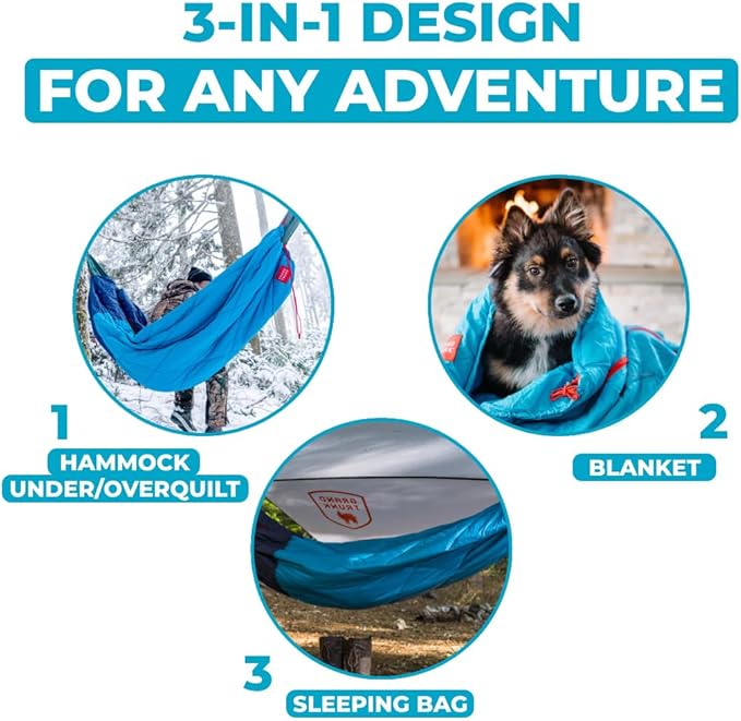 Grand Trunk 360 ThermaQuilt 3-in-1 Hammock Underquilt, Blanket and Sleeping Bag (Blue/Navy Blue)