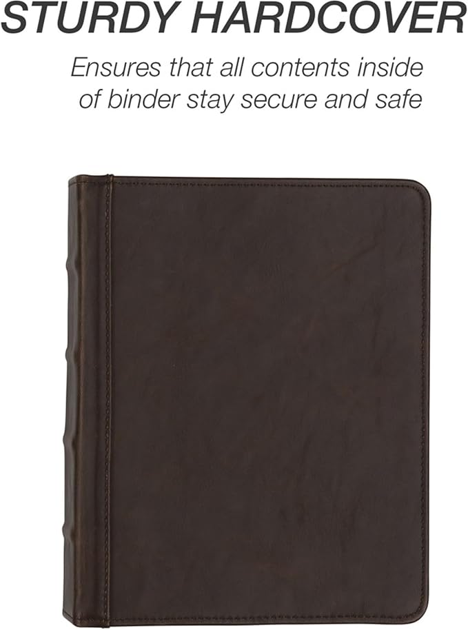 Samsill Vintage Leather Mini 3 Ring Zipper Binder, 1 Inch Round Ring Capacity (Holds 200 Sheets), 5.5 x 8.5 Inch Documents, Notebook Organizer, Planner, Brown