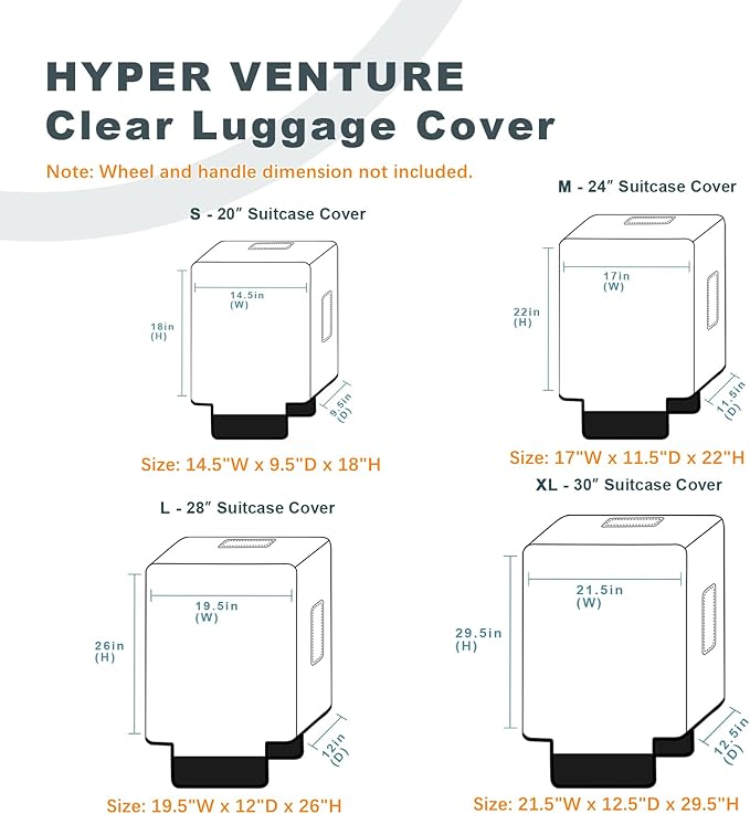 HYPER VENTURE Clear PVC Luggage Cover Full Transparent Suitcase Protector Fits 20 Inch Luggage, S