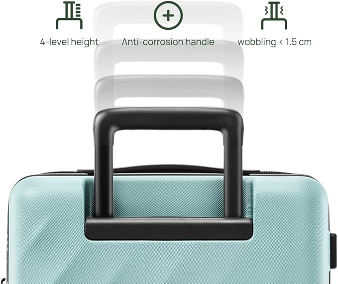 Trunk Luggage 22 Inch, Small Checked Luggage with Double Spinner Wheels, Anti-Burst Zipper, Hard Case PC Suitcase, Lightweight Travel Luggage, TSA Approved (Crystal Green, Hudson)