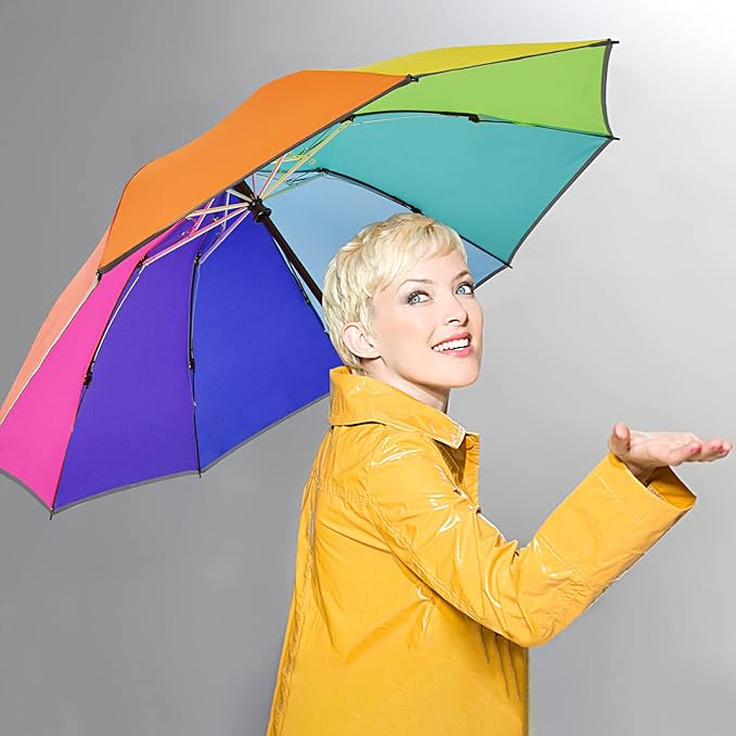 Lejorain Inverted Rainbow LED Umbrella - Folding Reverse Automatic Travel Umbrellas Compact for Rain Windproof Women - Portable Upside Down Collapsible Reflective Umbrella