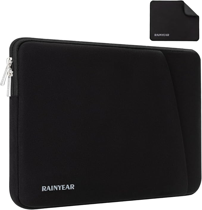 RAINYEAR Laptop Sleeve Case with Front Pocket, 11-13 Inch Protective Portable Case with Front Pocket, Briefcase Laptop Bag Cover Compatible with MacBook Air/Pro, HP, Dell, Lenovo, Acer, Black