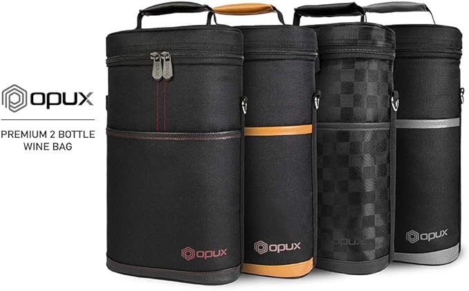 opux 2 Bottle Wine Carrier Tote, Insulated Leakproof Wine Cooler Bag, Wine Travel Bag Tote for Picnic BYOB Beach, Portable Wine Bottle Carrying Case, Gift for Wine Lover Women Men Christmas, Black