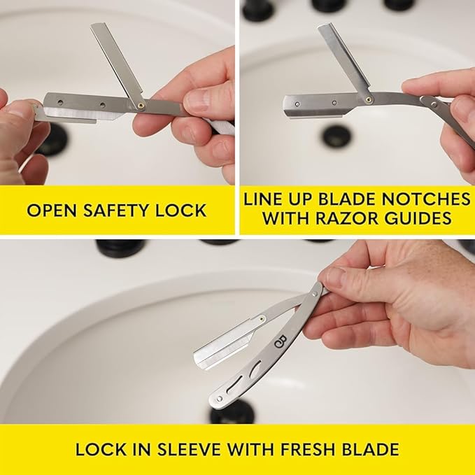 The Beard Club Straight Razor for Men - Navajas Para Barbero - Barber Straight Edge Razor Kit - Single Derby Blade Cutthroat With 5 Replaceable Stainless Steel Blades