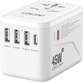 LENCENT Universal Travel Adapter, GaN III 45W International Charger with 3 USB Ports & 2 USB-C PD Fast Charging Adaptor, Worldwide Wall Charger for iPhone,Laptops, USA/UK/EU/AUS (White-45W)