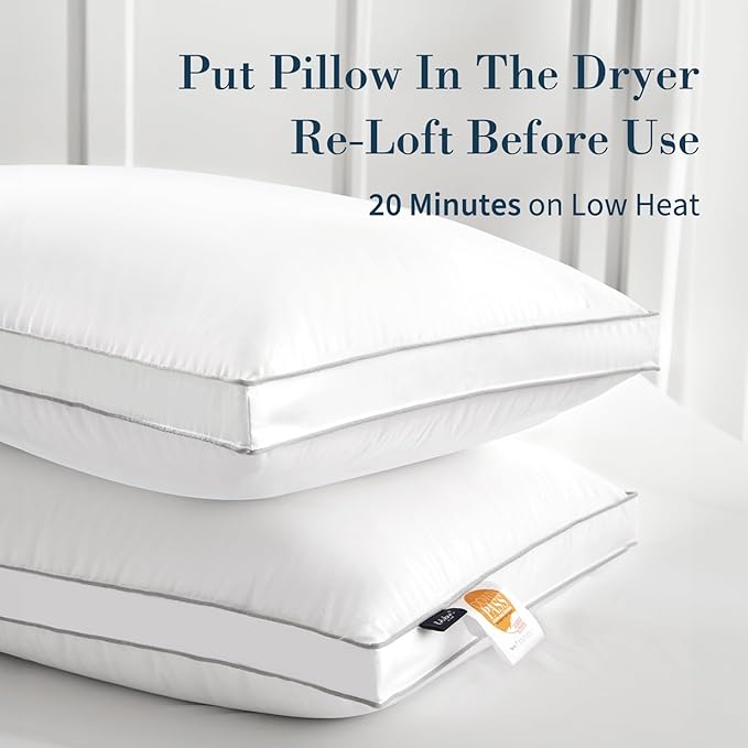 Globon Luxury Feather Down Pillow Standard Queen Size for Sleeping, Hotel Collection Fluffy Pillow, Medium Gusseted Bed Pillows, 18"X26", Pack of 2