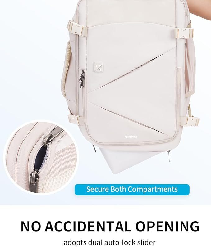 ECOHUB 30L Carry on Travel Backpack for Men Women 18x14x8, 17 inch Expandable Airlines Personal Item Bag Water Resistant Laptop Backpack Flight Approved with USB Slot & Wet Pocket, Beige