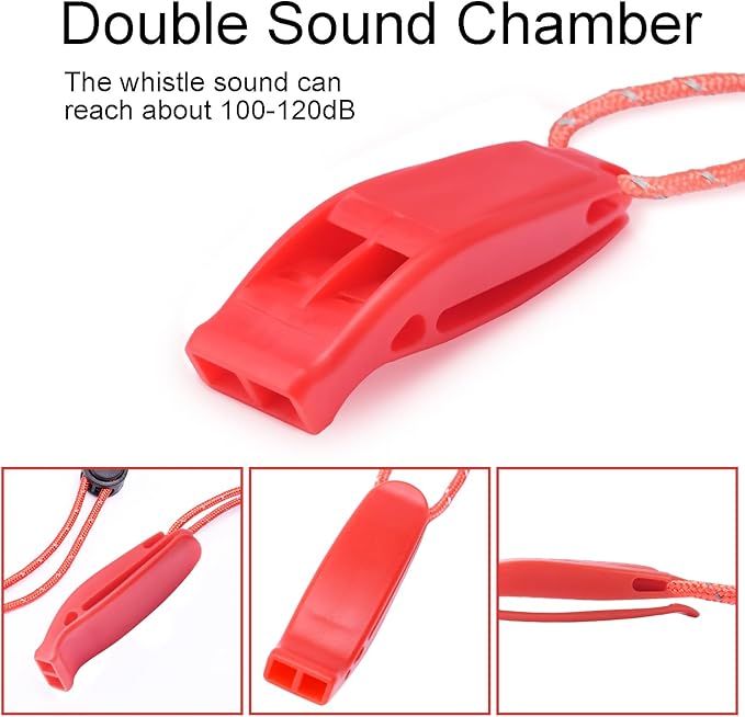 4 Pack Emergency Whistles, Loud Shrill Safety Whistle with Reflective Lanyard for Outdoor Climbing Hiking Camping Fishing Boat Kayak Life Vest Jacket Boating Water Survival Rescue Signaling (Orange)