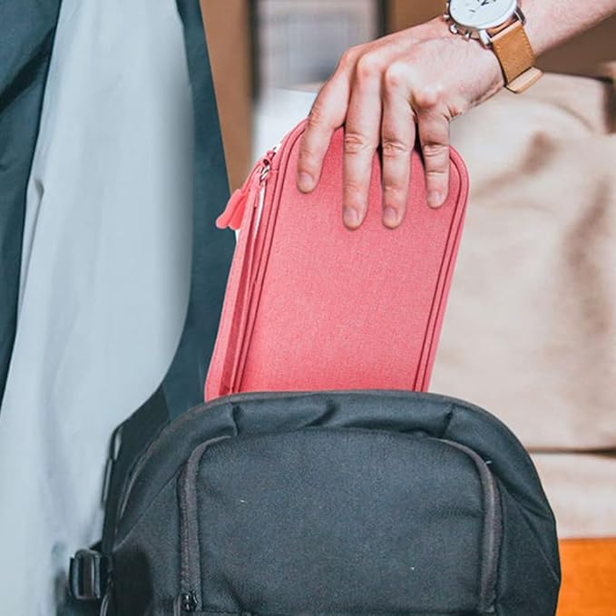 Electronics Accessories Organizer Pouch Bag, Universal Travel Digital Accessories Storage Bag for Portable Charger, Cables, Earphone, iPhone, Cord, Customize Inside with Dividers, Pink