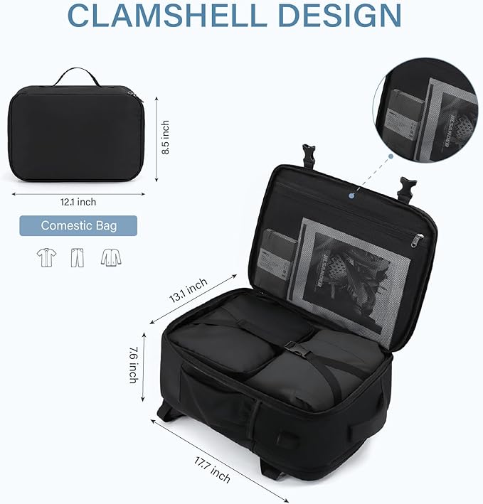 Travel Backpack,30L Carry on Backpack for Airplanes,17.3 Inch Frontier Airlines Personal Item Travel Bag with USB Charger and Cosmetic Bag