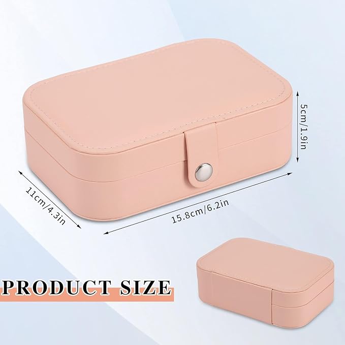 Travel Jewelry Box, PU leather Small Jewelry Organizer For Female Girls, double layer portable mini travel case for storing earrings, rings, necklaces.(pink 2pcs)
