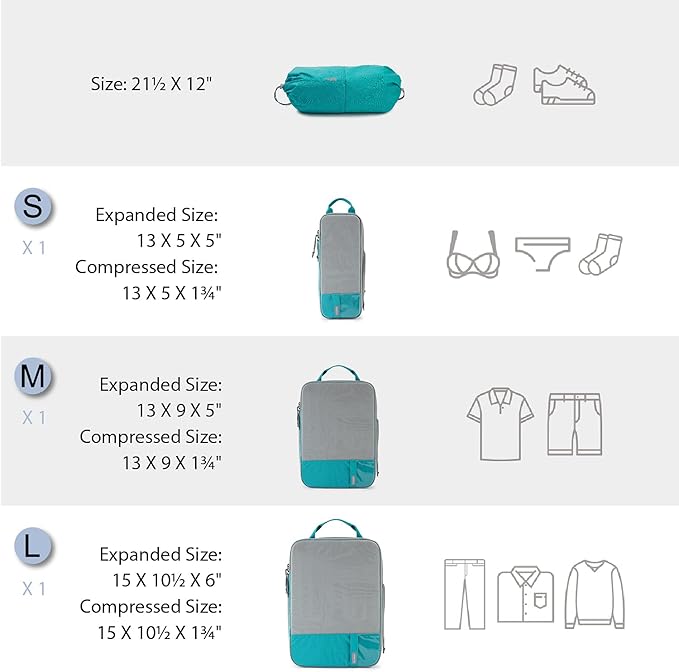 BAGSMART 6 Set Compression Packing Cubes - Lightweight Travel Essentials, Durable Luggage Organizer