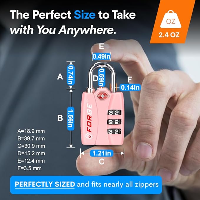 Forge Luggage Locks TSA Approved Luggage Locks, Small TSA Locks with Zinc Alloy Body, Open Alert, Easy Read Dials, for Travel Suitcase, Bag, Backpack, Cases, Lockers. Pink 2 Locks.