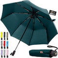 GORILLA GRIP Compact Stick Umbrella for Rain, Travel One-Click Automatic Open Close, Lightweight, Portable, US Designed Reinforced Fiberglass Ribs, Wind Resistant Easy Collapse, Hunter Green