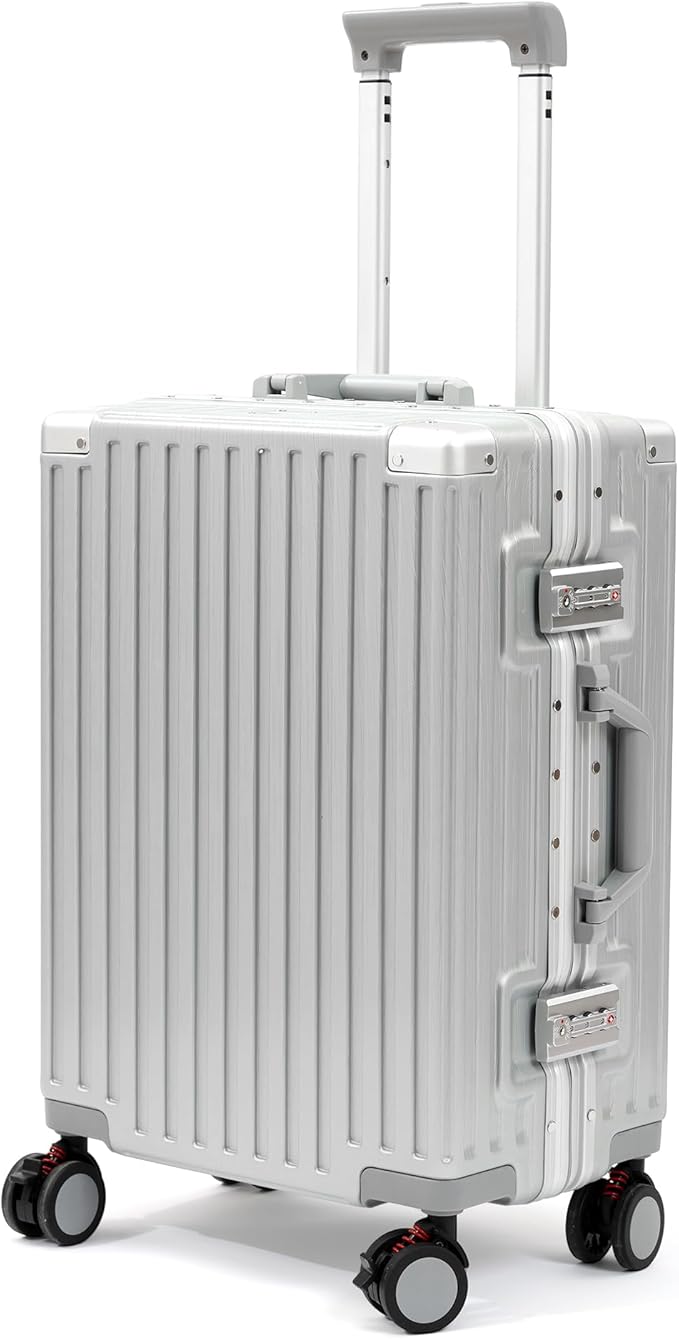 UrbanExporer 24 Inch Check In Hardside Zipperless Luggage with TSA Locks – Aluminum Frame Suitcase with Spinner Wheels, Cup Holder, Lightweight Travel Luggage for Business & Leisure Trips, Sliver