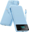 Portable Charger for iPhone with Built in Cables and Wall Plug,Upgraded 13800mAh Fast Charging USB C Power Bank,4 Outputs Travel Essential Battery Pack Compatible with iPhone 15/14/13/12,-Light Blue