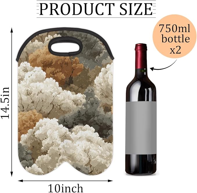 Neoprene Wine Tote, Bottle Carrier Gag Insulating Neoprene Thicker, Insulated Wine Bag for Travel Holds Two Bottles, Bottle Carrier Bags Protect the Bottles, White Tree