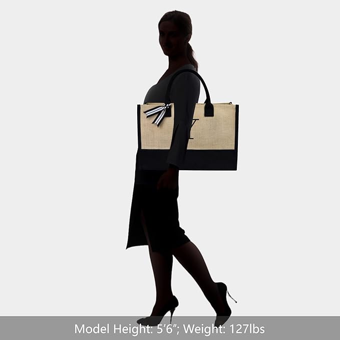 TOPDesign Initial Jute/Canvas Tote Bag, Personalized Present Bag, Suitable for Wedding, Birthday, Beach, Holiday, is a Great Gift for Women, Mom, Teachers, Friends, Bridesmaids (Letter Y)