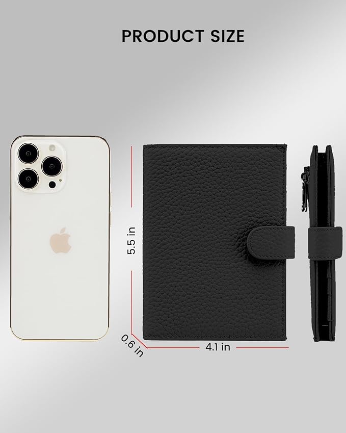 RFID Slim Passport Holder for Man & Women, Compact Leather Passport Wallet with Card Holders SIM Slots, Zippered Coins Pocket and Cash Holder Travel Passport Cover Case, Black