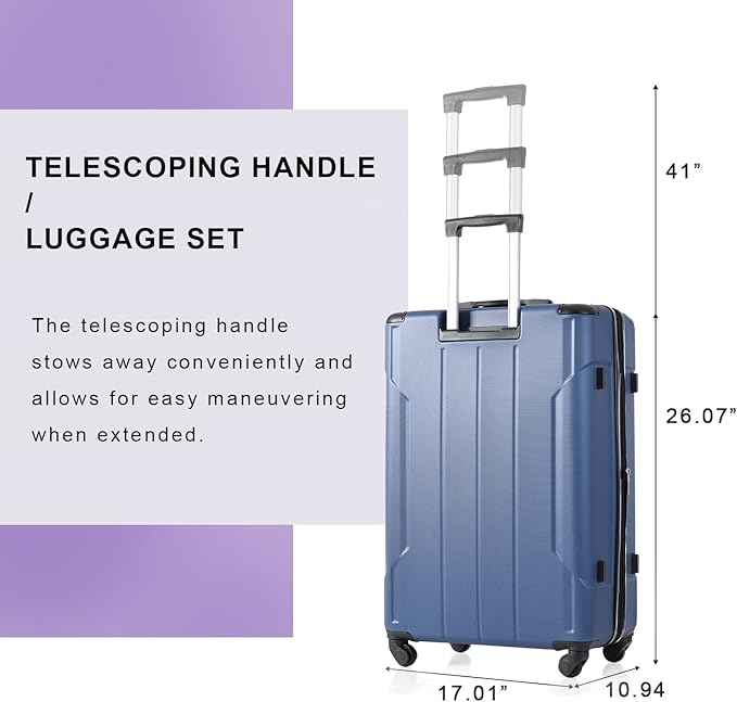 Merax 28 Inch Checked-Large Luggage with Wheels Aluminum Alloy Corner Hard Shell Suitcase TSA Luggage Suitcases for Travel Woman Men(Blue)
