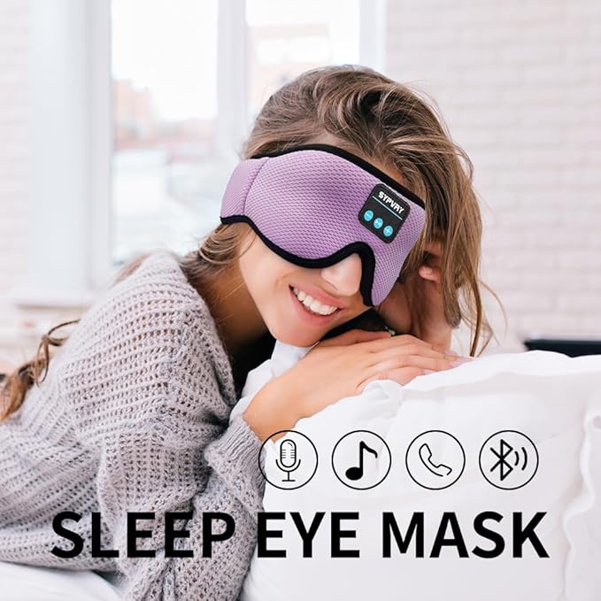 Sleep Mask Bluetooth Headphones Soft Wireless Headband Eye Mask Blackout with Microphone (Purple)